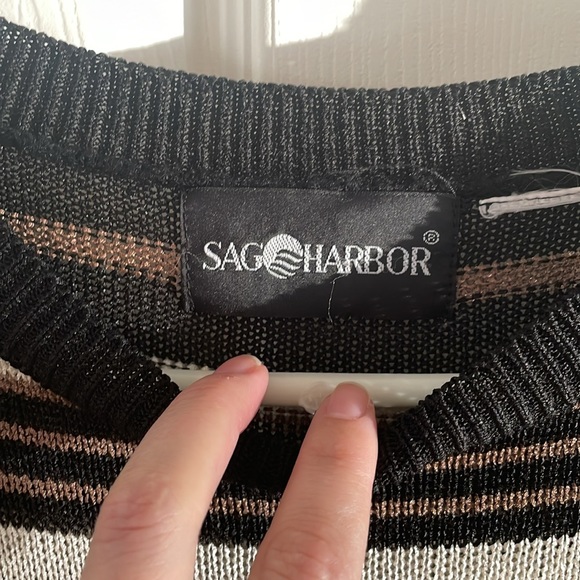 Vintage Sag Harbor black, brown & ivory striped. No tag  but looks like a M/L - Picture 2 of 4